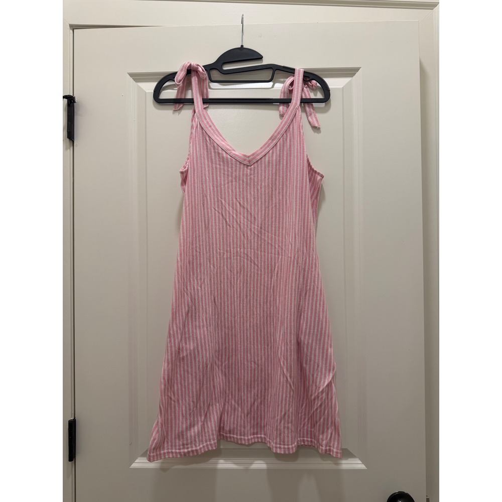Laura Ashley Pink White Striped Nightgown Tie Shoulder Sleeveless Sleepwear Med